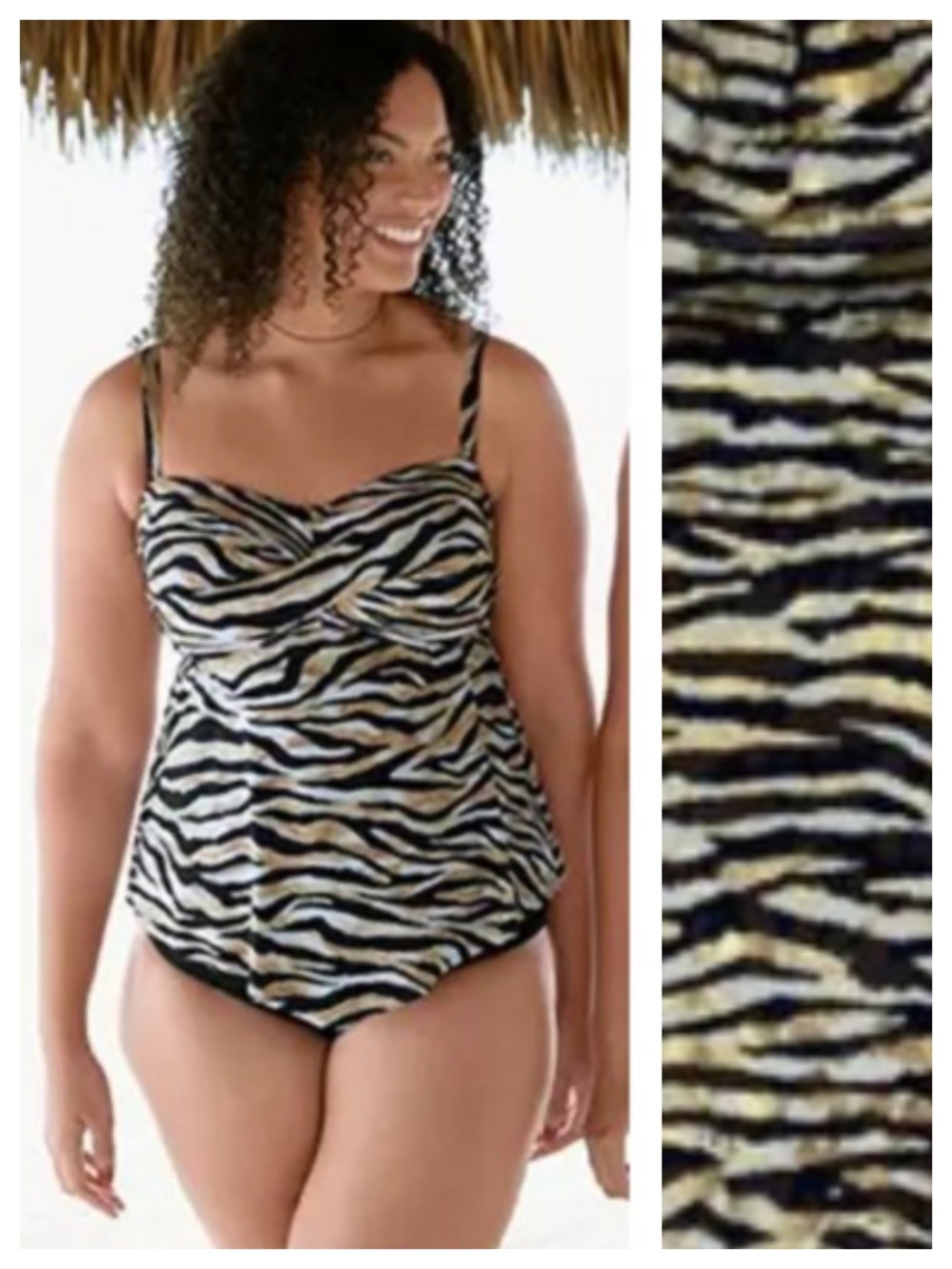 NEW Swimsuits For All Tankini Swimsuit Top 20 2X 3X Animal Print Gold Black